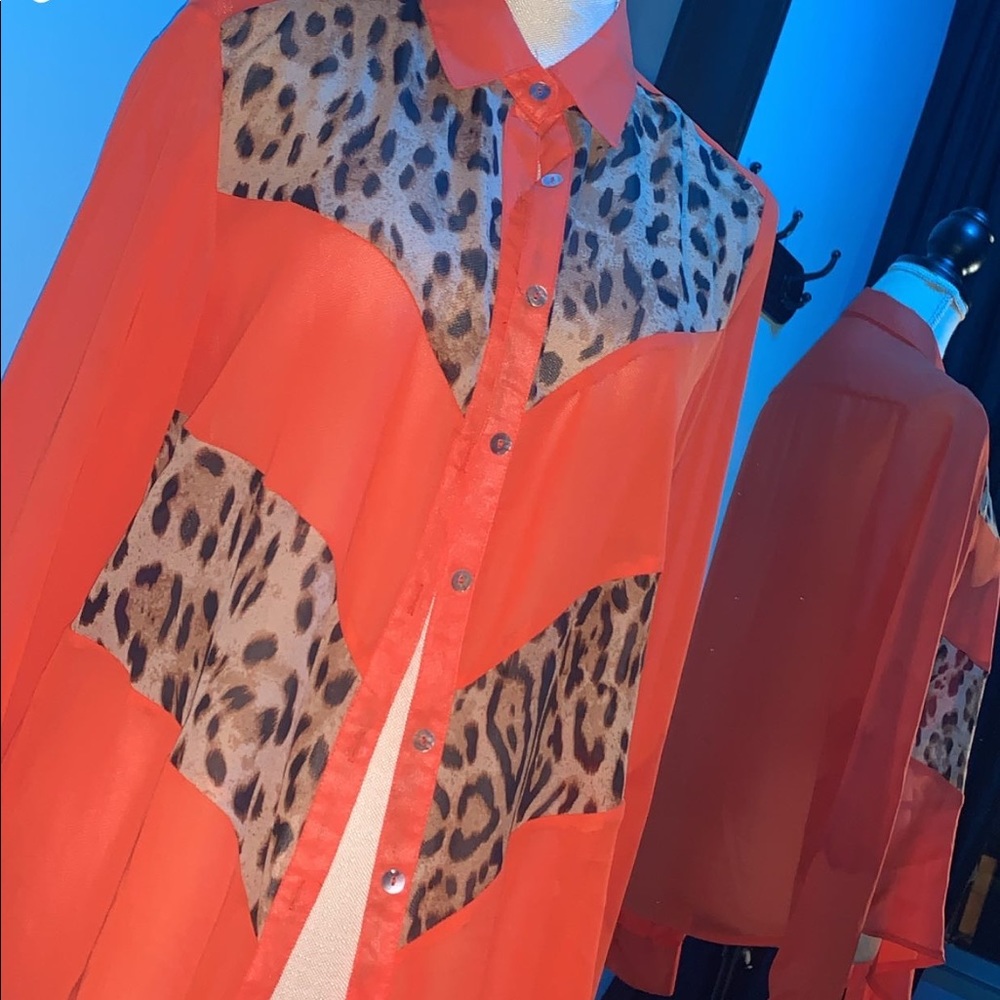 Women’s red and leopard vintage blouse